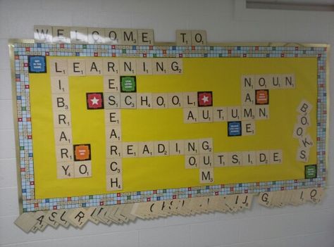 Use for front door Classroom Designs, Board Game Themes, Teacher Crafts, Scrabble Crafts, Teacher Door, Library Bulletin Boards, Library Display, Teacher Craft, Teacher Doors