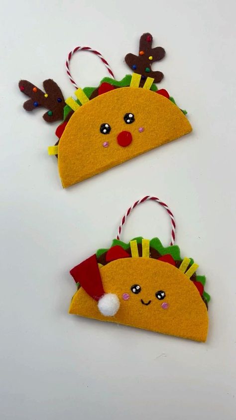 Taco Christmas, Christmas Felt, Holiday Crafts Christmas, Felt Christmas Ornaments, Christmas Ornament Crafts, Christmas Decor Ideas, Christmas Ornaments To Make, Ornaments Christmas, Ornament Crafts