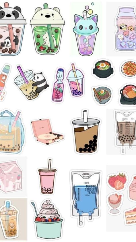 Kawaii Doodles Cute, Kawai Drawing, Drinks Stickers, Tea Stickers, Pearl Milk Tea, Kids Decals, Penanda Buku, 귀여운 음식 그림, Sticker Design Inspiration