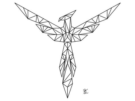 Phoenix by berenkusmenoglu Small Phoenix Tattoos, Phoenix Bird Tattoos, Geometric Art Animal, Origami Tattoo, Diy Tattoo Permanent, Phoenix Tattoo Design, Polygon Art, Initial Tattoo, Geometric Drawing