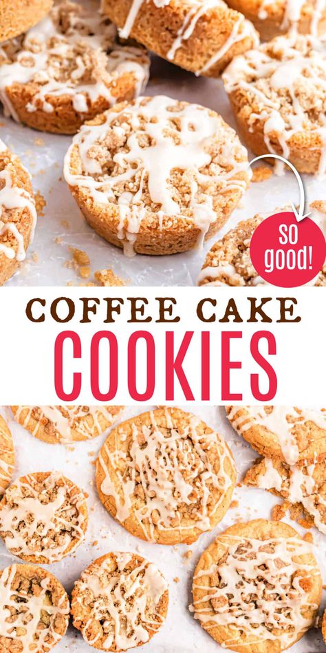 Cinnamon Coffee Cake Cookies Gingerbread Coffee Cake Cookies, Cinnamon Crumble Cookies, Holiday Coffee Cake, Coffee Cake Cookies Recipe, Muffin Tin Cookies, Cookie Crumble Recipe, Coffee Shortbread Cookies, Copycat Crumbl Cookies, Holiday Baking Cookies