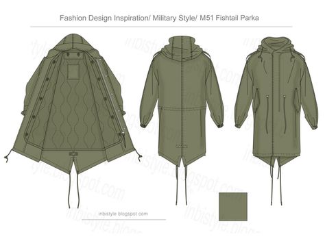 M-51 fishtail parka Vector Flat Sketches Jacket Flat Sketch, Fashion Flat Template, Fishtail Parka, Clothing Sketches, Flat Sketches, Fashion Sketchbook, Army Fashion, Fashion Portfolio, Fashion Inspiration Design