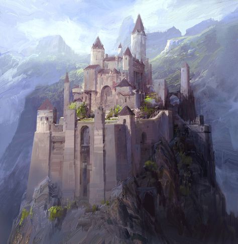 A massive castle in the Mornspur mountains, not likely to have yet fallen into Asquith control. Castle Art, Fantasy City, Fantasy Castle, Fantasy Setting, Fantasy Places, Fantasy Map, Beautiful Castles, A Castle, Fantasy Art Landscapes