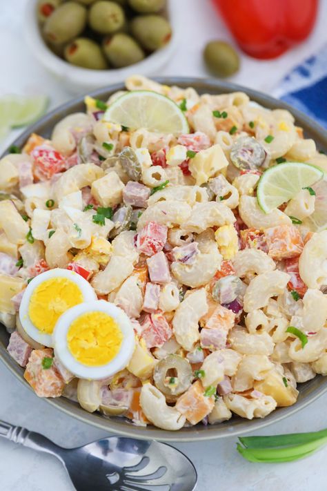 Experience the rich and creamy flavors of Puerto Rican Macaroni Salad - the perfect side dish for any occasion! 🥗🇵🇷 via @mystayathome Puerto Rican Side Dish Recipes, Cuban Macaroni Salad, Puerto Rican Thanksgiving Food, Spanish Pasta Salad, Cuban Pasta Salad, Spanish Macaroni Salad, Macaroni Salad Puerto Rican Style, Puerto Rican Salad Recipes, Puerto Rican Pasta Salad