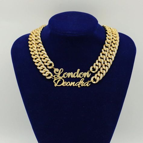 Luxury Custom Name Statement Jewelry, Luxury Custom Yellow Gold Name Necklace, Luxury Gold Pendant Name Necklace, Luxury Custom Name Pendant Necklace, Luxury Statement Nameplate Name Necklace, Nameplate Necklace, Mom And Sister, Cuban Chain, Custom Name Necklace