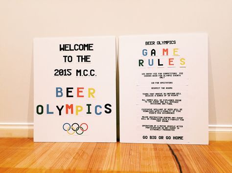 Beer Olympics Welcome Board + Rule Board Beer Olympics Teams, Beer Olympics Party, Beer Olympics Games, Olympic Idea, Beer Olympics, Beer Games, Beer Olympic, Olympic Theme, Olympic Party