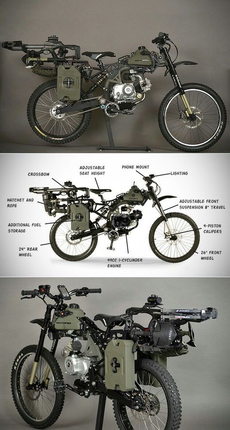 Motorised Bike, Vespa Scooter, Bug Out Vehicle, Futuristic Motorcycle, Motorized Bicycle, Custom Bike, Expedition Vehicle, Adventure Bike, Mini Bike