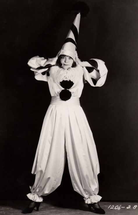 Clara Bow Archive — Clowning Around ☆ Clara Bow ☆ Vintage linen-backed... Pierrot Costume, Cirque Vintage, Pierrot Clown, Clown Clothes, Clara Bow, Halloween Clown, Portrait Vintage, Louise Brooks, Cute Clown