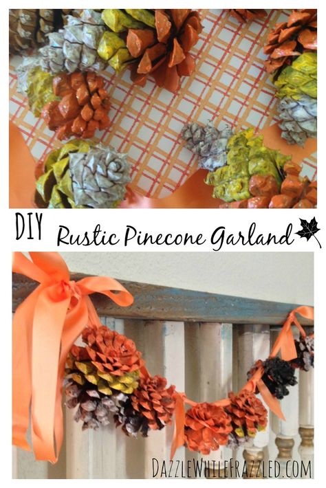 Make an Easy Rustic Halloween Garland with Painted Pinecones Hollowed Crafts, Pinecone Crafts, Pinecone Garland, Painted Pinecones, Cone Crafts, Rustic Halloween, Halloween Garland, Cones Crafts, Autumn Decorating