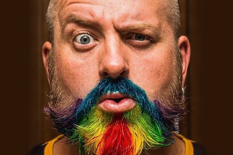 Rainbow beards Crazy Beard, Glitter Beards, Beard Images, Beard Dye, Rave Hair, Beard Colour, Red Beard, Beard Look, Body Modification