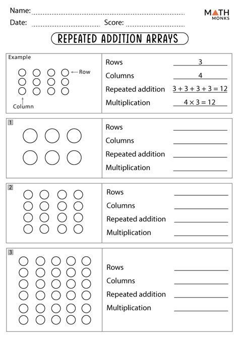 Multiplication Arrays And Addition Worksheets Arrays Worksheet, Repeated Addition Worksheets, Repeated Addition Multiplication, Array Worksheets, Math Worksheets For Kids, Pre Algebra Worksheets, Multiplication Arrays, Addition Worksheet, Repeated Addition