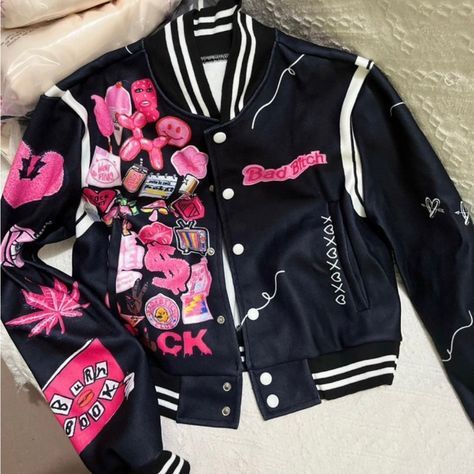 I Have Black And Tan Available S-1x Varsity Jacket Outfit, Punk Style Outfits, Graphic Jackets, Black And White Jacket, Olive Green Jacket, Scrub Jackets, Varsity Jackets, Street Fashion Men Streetwear, Polyester Jacket