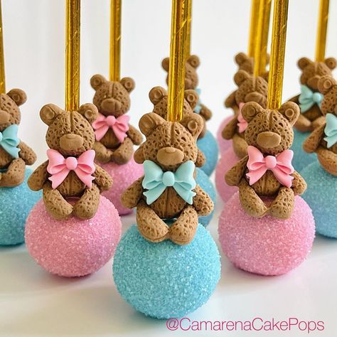 Gender Reveal Cake Pops, Baby Shower Cake Designs, Gender Reveal Cupcakes, Pops Cake, Teddy Bear Theme, Cake Bites, Baby Gender Reveal Party, Gender Reveal Cake, Bear Theme