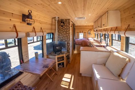 They Turned a Shuttle Bus into a Family Tiny Home Converted Bus For Sale, School Bus House, Airstream Remodel, Tiny House Talk, Bus Living, Vintage Camper Remodel, Shuttle Bus, Bus House, Tiny House Nation