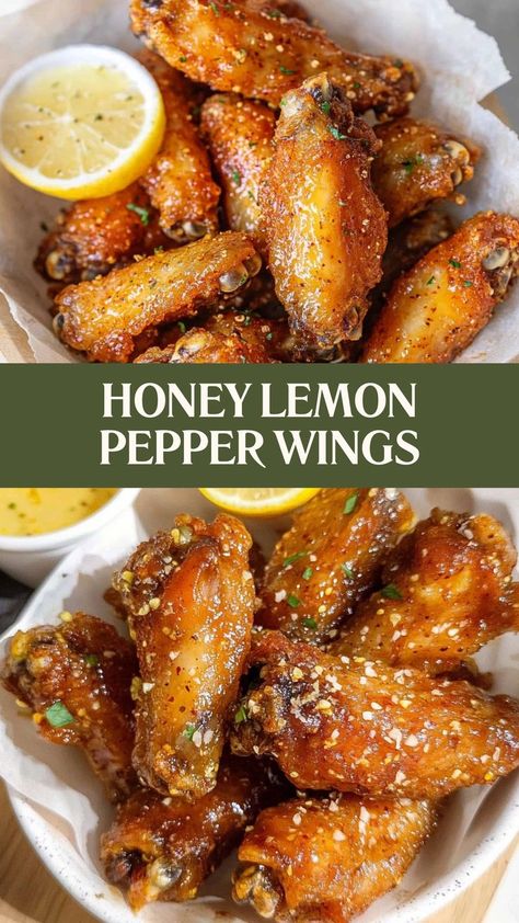 Sweet, savory, and packed with flavor—these Honey Lemon Pepper Wings will make your taste buds dance! 🍯🍋 #HoneyLemonPepper #WingsOfJoy #FlavorExplosion #SavoryAndSweet #GameDayGrub #StickyAndDelicious #WingLovers #CrispyGoodness #TastyTreats #SavorTheFlavor Wings Grilled Recipes, Lemon Pepper Garlic Wings, Pineapple Wing Sauce, Best Wing Flavors, Lemon Pepper Wing Sauce Recipes, Wing Flavor Ideas, Chicken Wings And Shrimp Recipes, Foods For Cookouts, Honey Lemon Pepper Ranch Wings