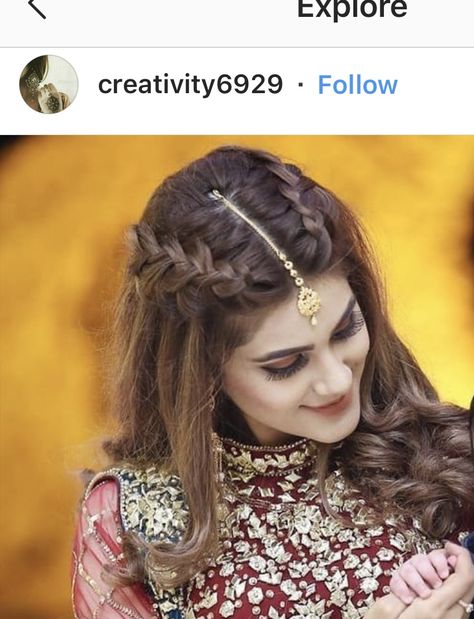 Hair Style For Lehnga Wedding Hairs For Short Hair, Bindya Hairstyle, Front Hair Styles For Wedding Indian Bride, Hairstyles With Mangtika, Hear Style Girl Hairstyles, Mangtika Hairstyle Open Hair, Front Braid Hairstyles Indian, Lehnga Hair Styles, Hairstyle With Mangtika