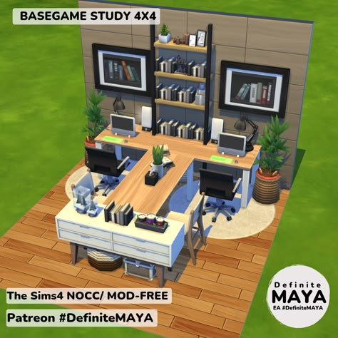 Sims Base Game Rooms, Sims Office Ideas, Sims 4 Study Room, Sims 4 Base Game Room Ideas, Sims 4 Gym, Sims 4 Get To Work, Sims 4 Base Game, Sims 4 Modern House, Living Room Sims 4