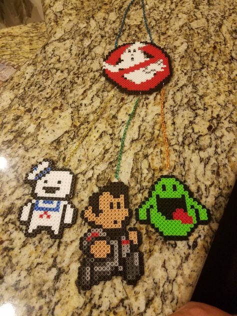 Ghostbusters wind chime Perler Bead Wind Chimes, Hama Art, Hamma Beads, Perler Crafts, Hama Beads Patterns, Ghost Busters, Bead Ideas, Perler Bead Art, Perler Bead Patterns