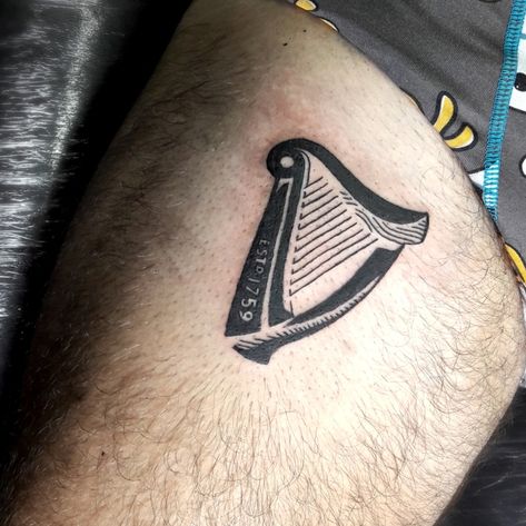 Irish Harp Tattoo, Harp Tattoo, Ogham Tattoo, Irish Tattoo, Tattoo Dublin, Celtic Tattoo Symbols, Beer Tattoos, Hat Tattoo, Clover Tattoo