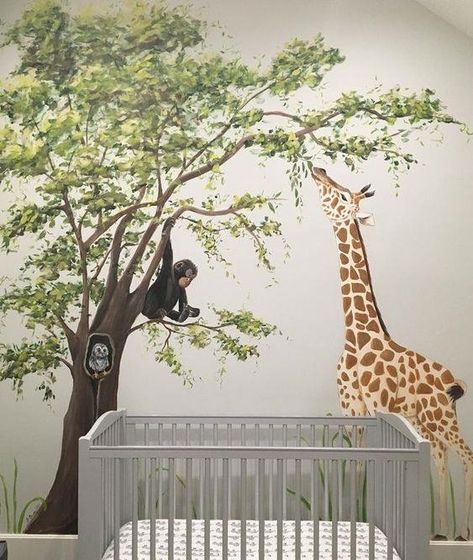 Giraffe Mural, Giraffe Nursery Theme, Safari Nursery Girl, Playroom Mural, Jungle Mural, Deco Jungle, Safari Animals Nursery, Giraffe Nursery, Nursery Wall Murals