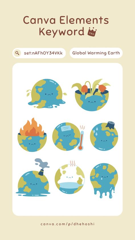 Canva Earth Elements, Globle Warming, Global Warm, Canva Sticker, Earth Cartoon, Cute Earth, Science Doodles, Keyword Elements Canva, Friendship Bracelet Patterns Easy