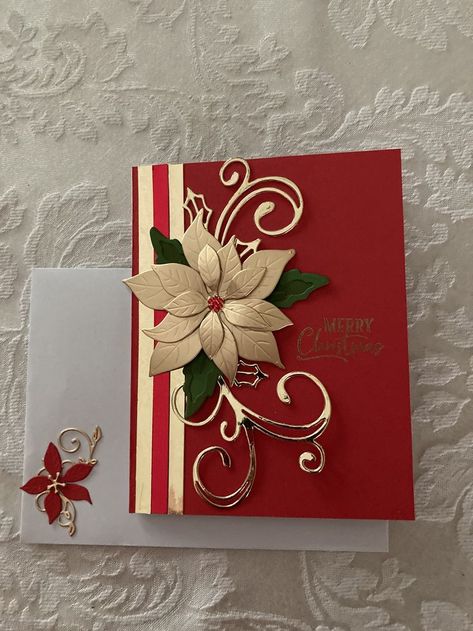 Handmade Christmas Cards Simple, Craft Ideas For Beginners, Die Cut Christmas Cards, Winter Karten, Handcrafted Christmas Cards, Christmas Card Making, Poinsettia Cards, Stamped Christmas Cards, Simple Christmas Cards