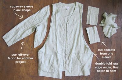 Upcycling Clothes Diy, Diy Vest, Thrift Flip Ideas, Upcycled Shirt, Thrift Store Outfits, Upcycle Clothes Diy, Upcycle Shirt, Upcycle Sewing, Kleidung Diy