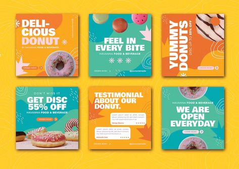 Donut Instagram Post, Food Donut, Ig Templates, Instagram Template Design, Feed Ig, Instagram Grid, Delicious Donuts, Mini Donuts, Social Ads