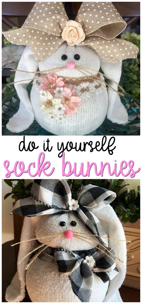 How to Make Sock Bunnies- cutest easter craft for kids and adults to make! Easter bunny art project/craft DIY project. Sock Bunnies, Easter Bunny Art, Bunny Art Projects, How To Make Socks, Easter Craft For Kids, Sock Bunny, Easter Crafts For Toddlers, Easter Crafts For Adults, Sock Crafts