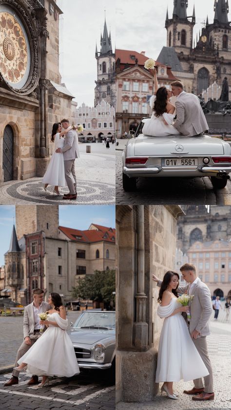 Prague Wedding Photography, Prague Wedding, City Hall Wedding Photos, Prague Old Town, Town Hall Wedding, Bike Photoshoot, Old Town Square, City Hall Wedding, Town Square