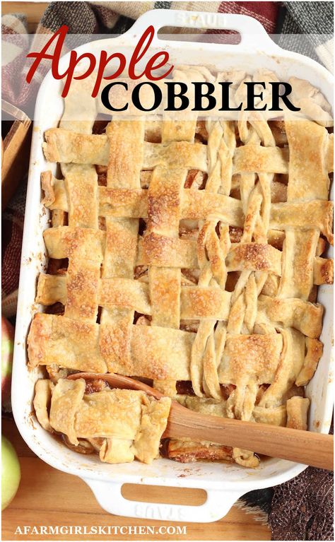 This apple cobbler recipe is a warm and cozy dessert for fall is the perfect addition to any potluck, family gathering or holiday party. Apple Crisp With Pie Crust, Top Crust Apple Pie, Apple Cobbler With Pie Crust Top, Apple And Pie Crust Recipes, Apples And Pie Crust Dessert Recipes, Easy Apple Pie With Store Bought Crust, Cobbler Crust Recipe Easy, Apple Cobbler With Pie Crust, Pillsbury Apple Pie Recipe