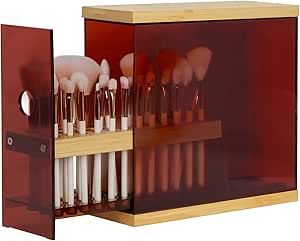 J JACKCUBE DESIGN 29 Holes Bamboo Brush Holder Organizer Beauty Cosmetic Display Stand with Transparent Dark Brown Drawer (Dark Brown, 8.77 x 3.34 x 8.42 inches) - :MK228E Brush Sizes, Cosmetics Display Stand, Room Wishlist, Minimal Life, Table Makeup, Brush Organizer, Bamboo Brush, Drag Makeup, Cosmetic Display