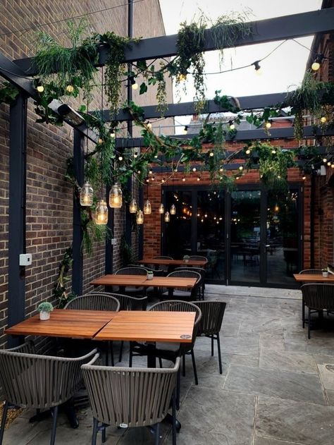 Outdoor Restaurant Patio, Cafe Exterior, Visuell Identitet, Outdoor Restaurant Design, Restaurant Exterior, Coffee Shop Interior Design, Restaurant Patio, Cozy Coffee Shop, Jam Jars