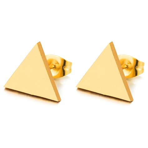 PRICES MAY VARY. 8MM Flat Triangle Stud Earrings, Stainless Steel Gold Color, Unisex for Men and Women, 2pcs Metal: Stainless Steel Finishing: Polished Gauge: 1MM(0.04") thick; Dimension: Width: 8MM(0.31"); Weight: 1.2g Package: Jewelry Box with Brand Name COOLSTEELANDBEYOND *Condition: 100% brand new *Code: ME-1232-B *Metal: Stainless Steel *Finishing: Polished *Gauge: 1MM(0.04") thick;  *Dimension: Width: 8MM(0.31") *Weight: 1.2g *Package: Jewelry Box with Brand Name COOLSTEELANDBEYOND Triangle Stud Earrings, Stud Earrings For Men, Gold Triangle, Triangle Earrings Stud, Triangle Studs, Triangle Earrings, Gold Studs, Gold Gold, Gold Color