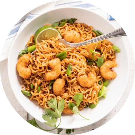 | SeaPak Shrimp & Seafood Co. Lime Popcorn Shrimp & Ramen Noodles Popcorn Shrimp Meals, Shrimp And Ramen, Shrimp Ramen Noodle Recipes, Shrimp Ramen Noodles, Popcorn Shrimp Recipe, Poverty Meal, Lime Popcorn, Shrimp Ramen, Popcorn Shrimp