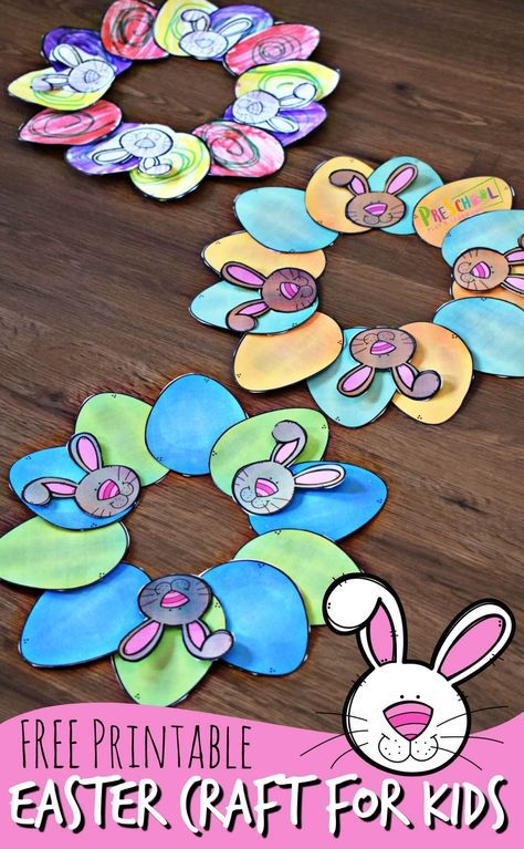 FREE Printable Easter Craft for Kids - this is such a cute, easy-to-make Easter wreath craft for toddler, preschool, kindergarten, and elementary age kids. Just print, color, cut and paste! #easter #craftsforkids #preschool Påskeaktiviteter For Barn, Easter Wreath Craft, Easter Craft Ideas, Easter Kindergarten, Easter Crafts Preschool, Doors Diy, Easter Crafts For Toddlers, April Crafts, Easter Arts And Crafts