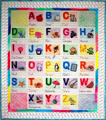 ABC baby quilt Toddler Boy Quilts, Alphabet Quilt, Paint Sticks, Letters Of The Alphabet, All Letters, Rainbow Quilt, Childrens Quilts, Quilt Care, Painting Templates