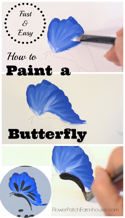 How to Paint a Fast and Easy Butterfly, FlowerPatchFarmhouse.com Paint A Butterfly, Easy Butterfly, Soyut Sanat Tabloları, Interior Painting, Butterfly Painting, Lukisan Cat Air, Painting Lessons, Tole Painting, Painting Tips