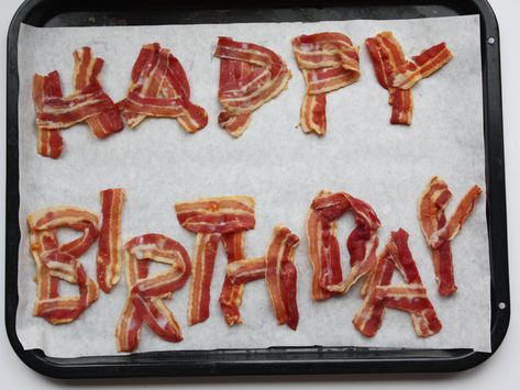 Happy Birthday Bacon Funny, Bacon Birthday Party, Bacon Birthday Cake, Happy Birthday Breakfast, Bacon Quotes, Bacon Memes, Bacon Cake, Meat Cake, Scripture Inspiration