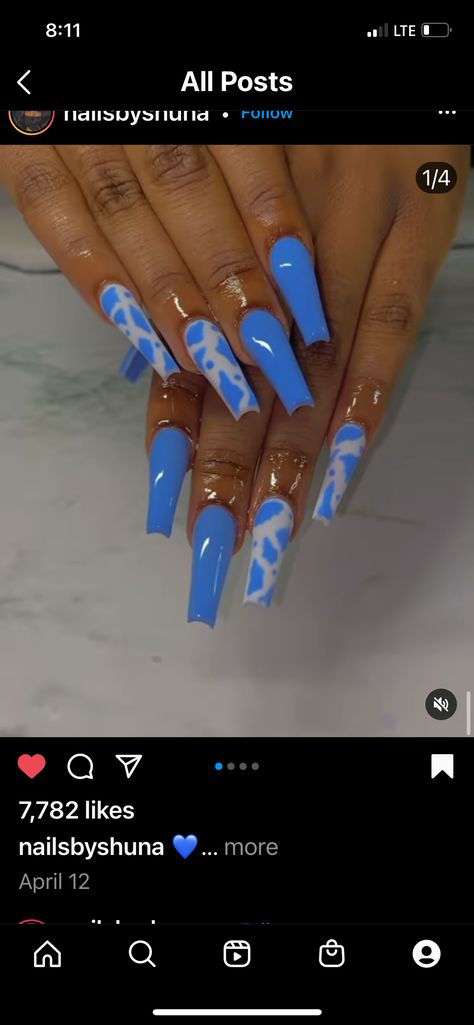 Blue Fire Nails, Blue Acrylic Nails Coffin, White Acrylic Nails With Glitter, Future Nails, Bday Nails, Sweet Nails, Tooth Gems, Blue Acrylic Nails, Drip Nails