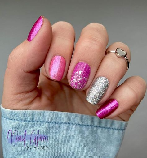 Pink And Silver Nails, Nail Color Combos, New Nail Designs, Pink And Silver, Silver Nails, Birthday Nails, Color Street Nails, Color Street, The Pretty