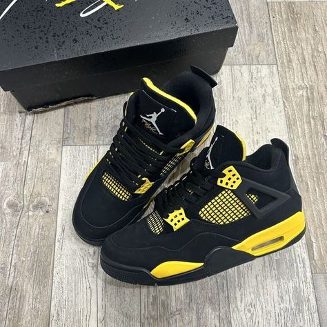 Jordan 4 Yellow Thunder Jordan 4 Yellow Thunder, Jordan 4 Yellow, Jordan 4 Thunder, Yellow Thunder, Jordan 4’s, Jordan Shoes Retro, Jordan 4s, Shoes Retro, Dope Outfits For Guys