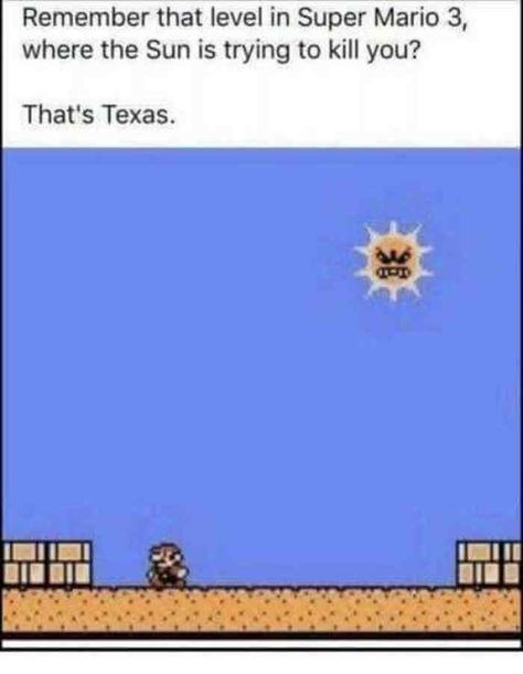 Texas in July, where the sun tries to kill you. Texas Humor, Super Funny Memes, Mario Games, Mario Brothers, Fresh Memes, Inside Jokes, Super Funny, Bones Funny, Best Memes