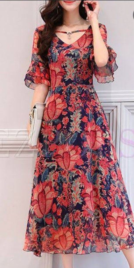 Floral Print Chiffon Maxi Dress, Frock Designs For Girl, فستان زهري, Frock Fashion, Long Gown Dress, Long Dress Design, فستان سهرة, Dresses Floral, Frock Design