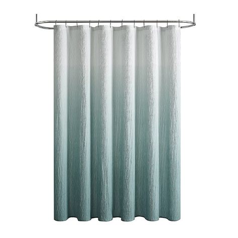 Give your bathroom a relaxing spa feel with this Kate Aurora Spa Essential fabric shower curtain. An eye-catching bath accent for your master bathroom or guest bathroom, this fabric shower curtain features a gradient white to aqua ombre print with crushed texture for a dimensional look and feel. Machine washable and dry able. Ready for immediate use. Ombre Shower Curtain, Dreamy Style, Guest Bathroom Decor, Ombre Fabric, Coastal Bathrooms, Taffeta Fabric, Fabric Shower Curtain, Spa Essentials, Shower Liner