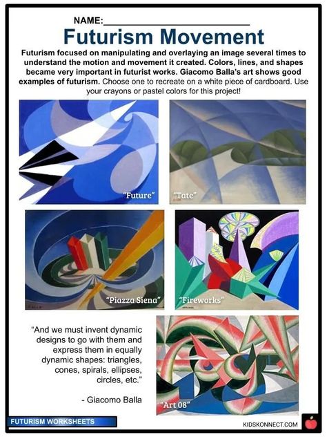 Futurism Facts, Worksheets, Definition & History For Kids Futurism Art Movement, Futurism Movement, Antonio Sant Elia, Kids Facts, Italian Futurism, Futurism Art, Personal Investigation, Visual Library, History For Kids