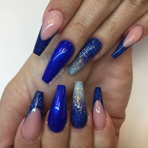 Glam Nails Blue, Blue Glitter Nails, Blue Acrylic Nails, Matte Nails Design, Nail Tattoo, Glam Nails, Hot Nails, Fabulous Nails, Coffin Nails Designs