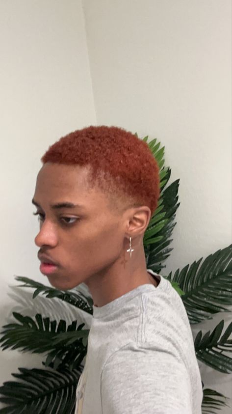 Black Man With Dyed Hair, Ginger Hair Color Men, Dyed Hair Men Black, Black Men Dyed Hair Ideas, Men Ginger Hair, Black Men Hair Dye Ideas, Black Men Dyed Hair, Dyed Short Hair, Dark Orange Hair