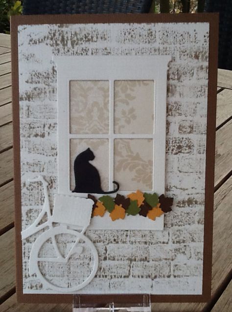 Brick Wall Cards, Window Frame Cards, Cat Bicycle, Wall Stamp, Box Background, Bike Card, Memory Box Cards, A Brick Wall, Window Cards