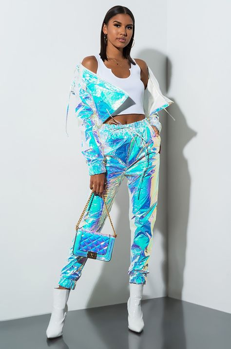 Hunter Clothes, Fashion Alien, Winx Outfits, Holographic Fashion, Balenciaga Adidas, Truth Be Told, Music Festival Outfits, Drawstring Jogger, Front View